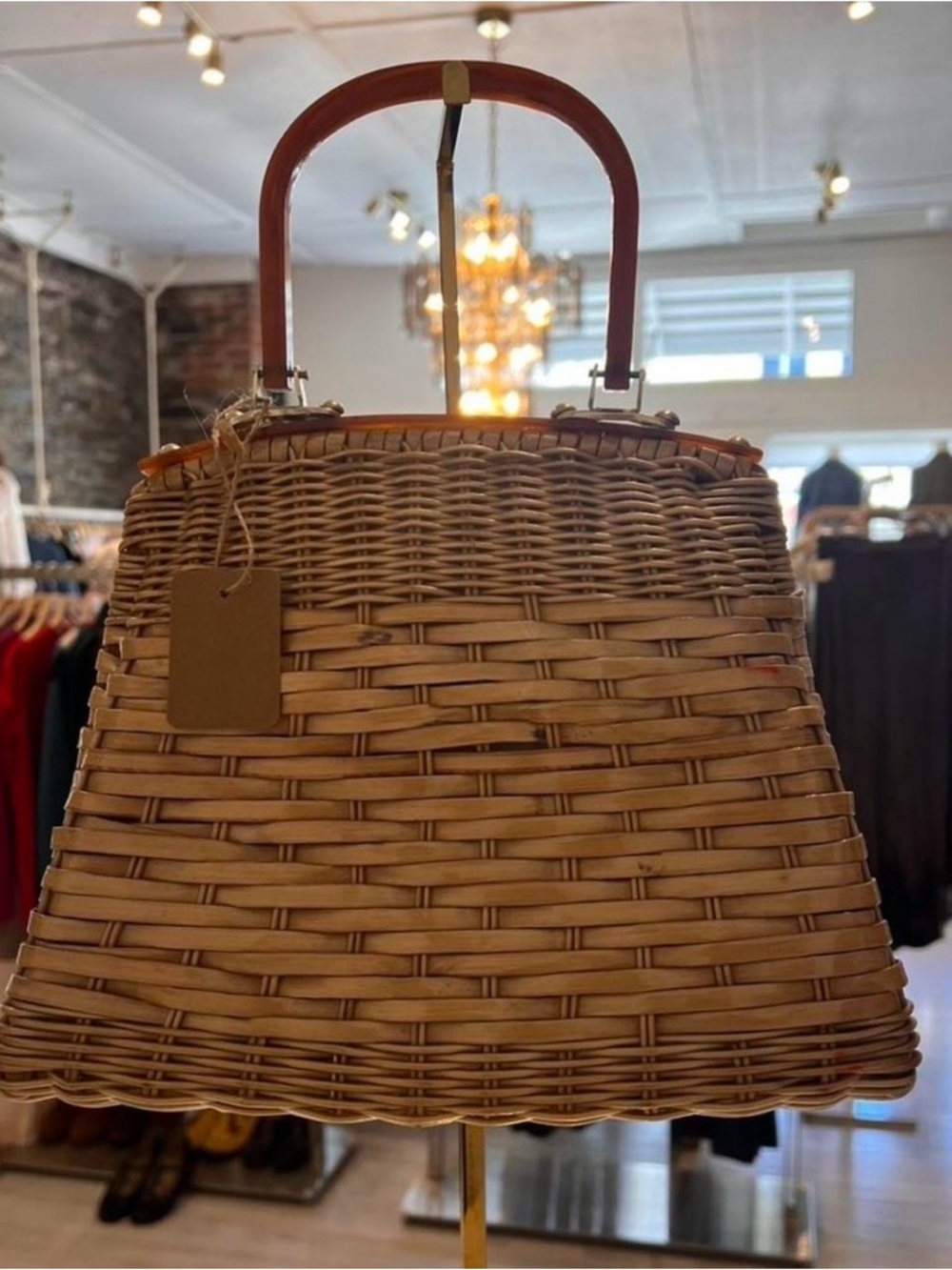 Woven Rattan Handbag with Top Handle - Brown - Picture 2 of 5